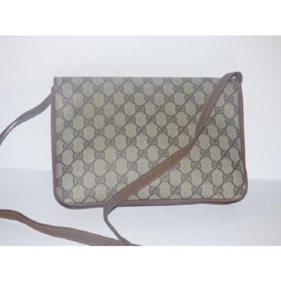Gucci Vintage Brown Large G Logo Print Coated Canvas 2-Way Purse - Picture 4 of 12